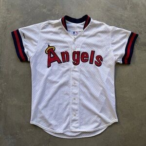 Vintage California Angels White Mesh Baseball Jersey - Jim Abbott #25 - XL
